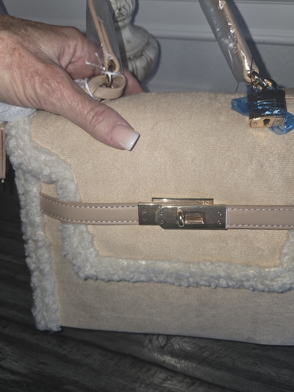 Badgley Mischka Beige With Shearling Trim Handbag - Women Bags - Picture 10 of 12